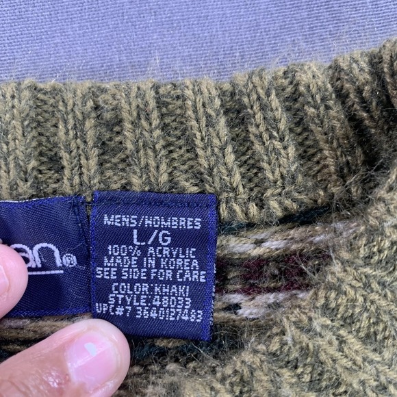 VINTAGE Puritan Sweaters Mens LG Lot of 2 Khaki Fair Isle Blue Stripe 90s Knit - Picture 5 of 16